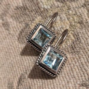 Blue topaz/ aquamarine sterling silver earrings